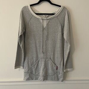 Hard Tail Forever Long Pullover Sweatshirt Gray XS Athleisure Lounge Drawstring
